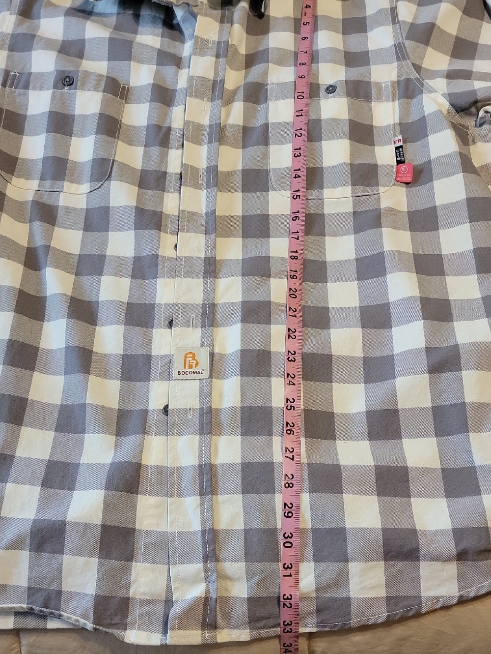Bocomal FR Fire Resistant Men's Gray and White Checkered Long Sleeve Shirt S: XL - Picture 4 of 11